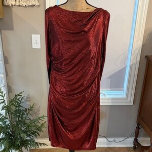 R&M Richards Shimmering Red Long Sleeve Dress